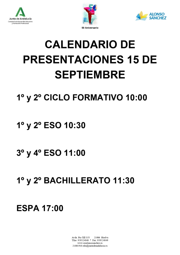 Calendario de inicio del curso 2025/26