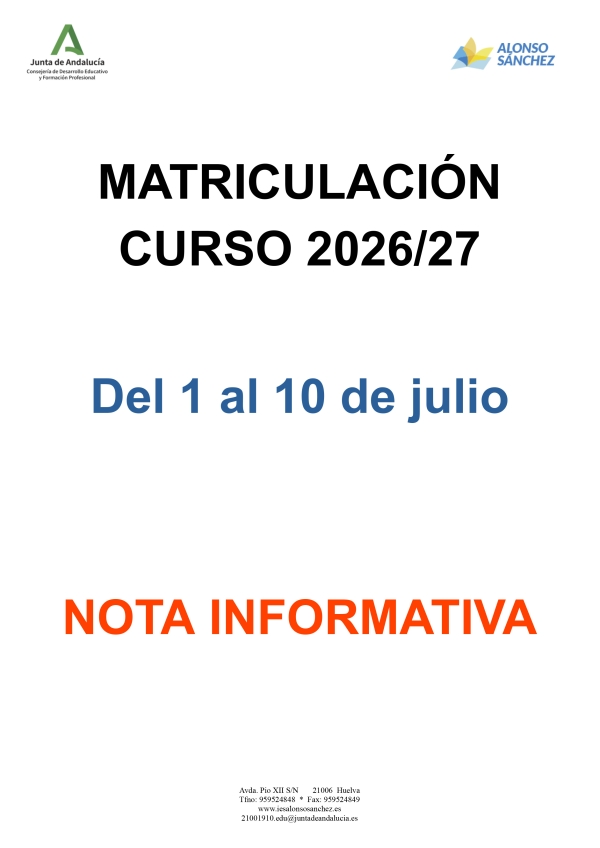 Matriculacion curso 2026/27