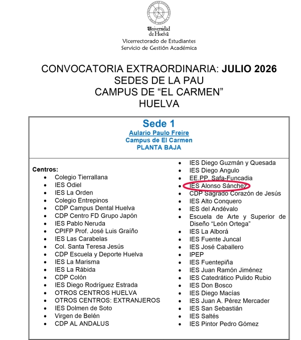 Sedes PAU Julio 2026