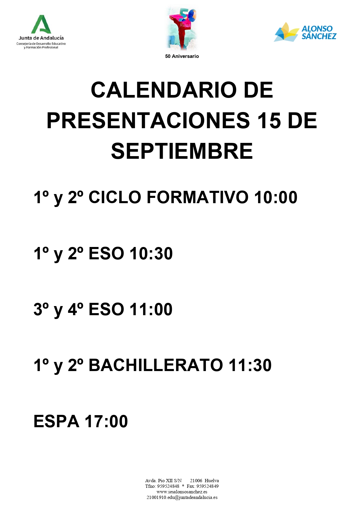Calendario de inicio del curso 2025/26