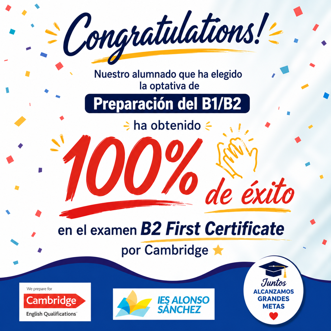 Exito rotundo en las pruebas Cambridge: 100 % de aprobados en B2 First Certificate